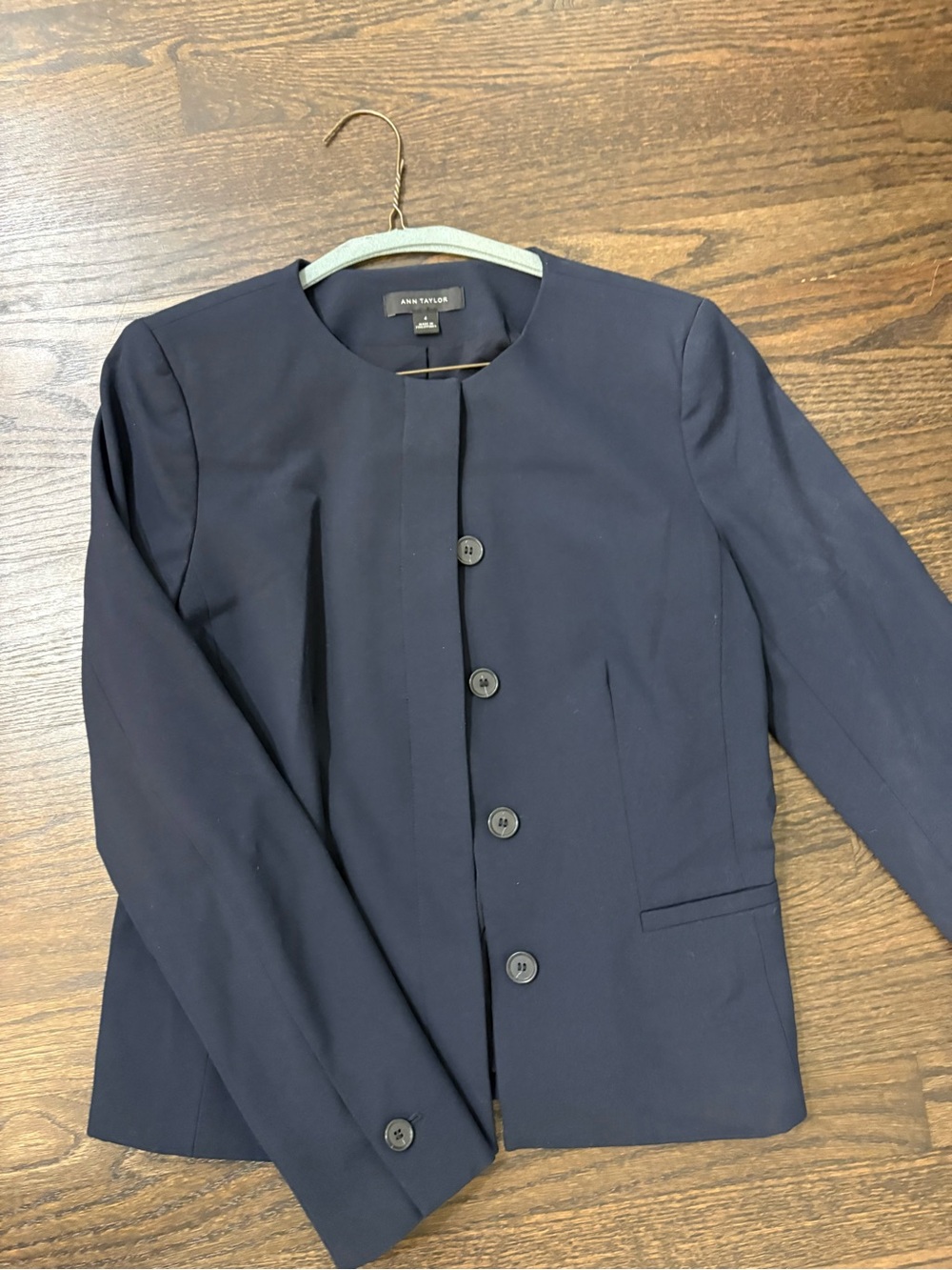 Ann Taylor Navy Collarless Button-Front Blazer